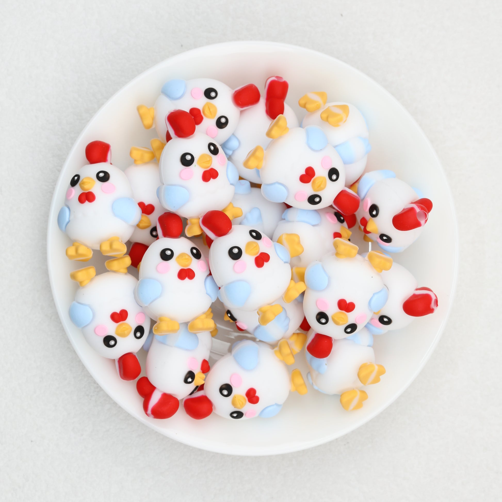 Cute 3D Chicken Silicone Focal Beads White Blue Yellow Red 20pcs 2