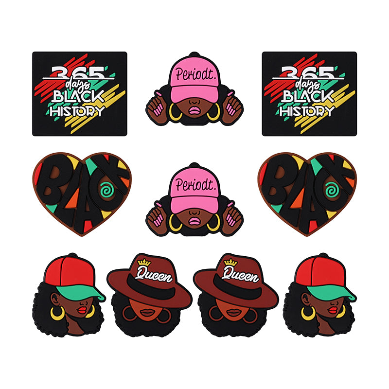 Silicone Focal Beads Black History Queen Wearing Period Hat 20pcs 10