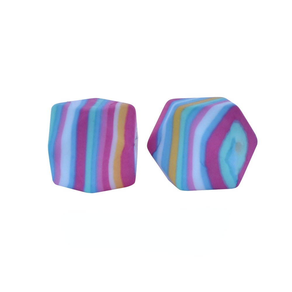 14mm Hexagon Silicone Beads Printed Camouflage Leopard Design 50pcs