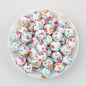 Floral Pattern 15mm Silicone Beads Light Color Printed Design 50pcs - Weigela