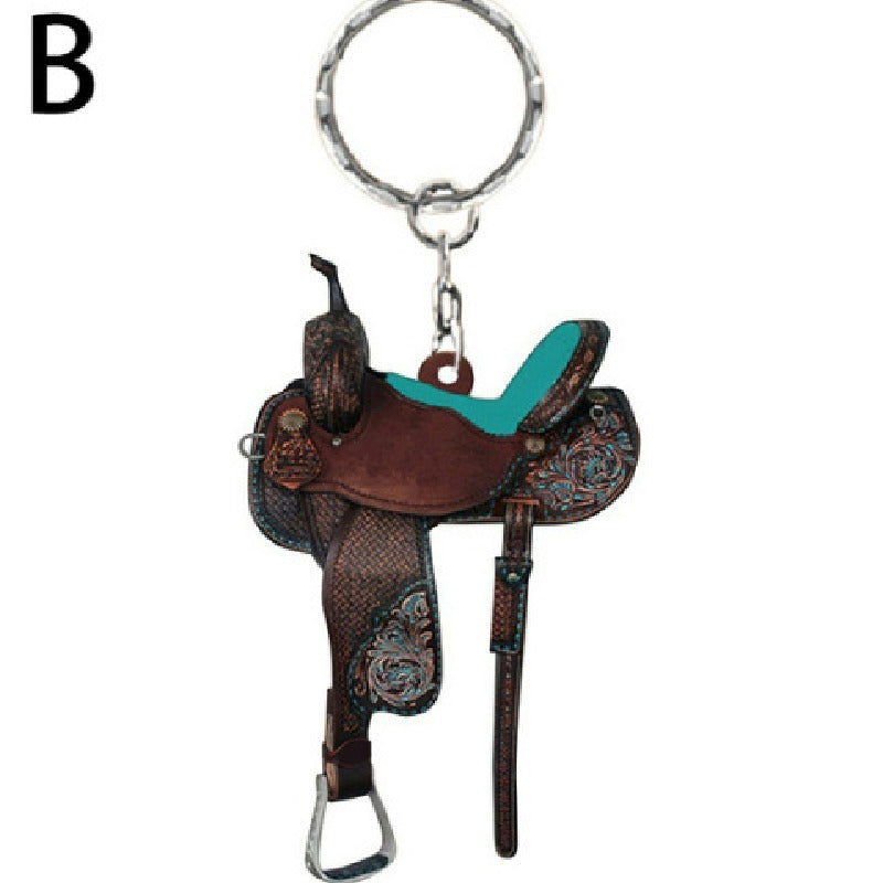 Acrylic Saddle Keychain Vintage Western Cowboy Style 6