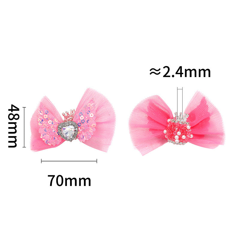Sequin Mesh Bow Acrylic Beads 48x70mm with Rhinestone Center 10pcs 2