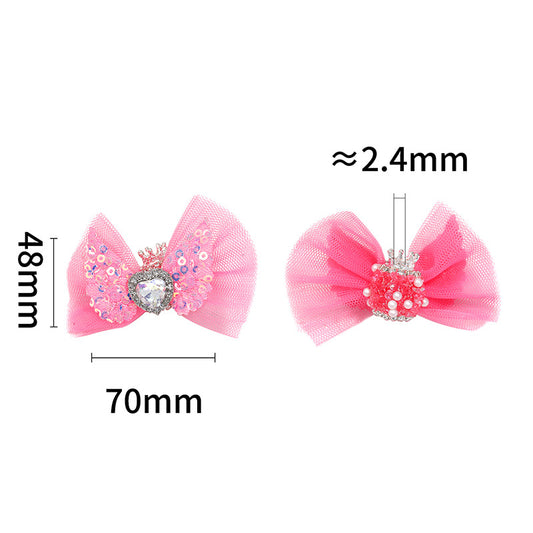 Sequin Mesh Bow Acrylic Beads 48x70mm with Rhinestone Center 10pcs 2