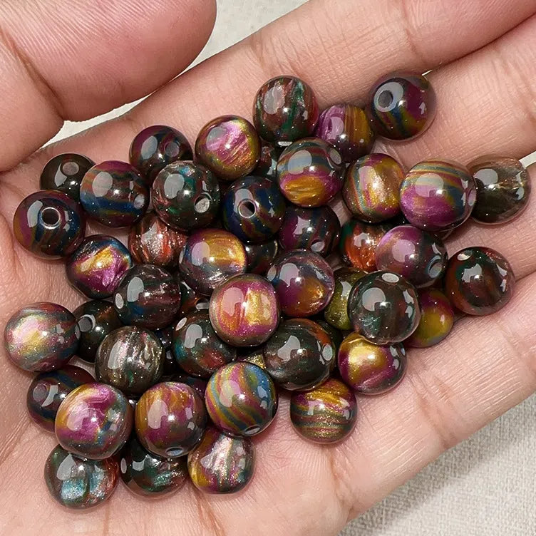 Oil Painting Gradient Resin Beads 10mm Round Opal Glitter 100pcs 9