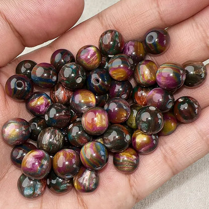 Oil Painting Gradient Resin Beads 10mm Round Opal Glitter 100pcs 9
