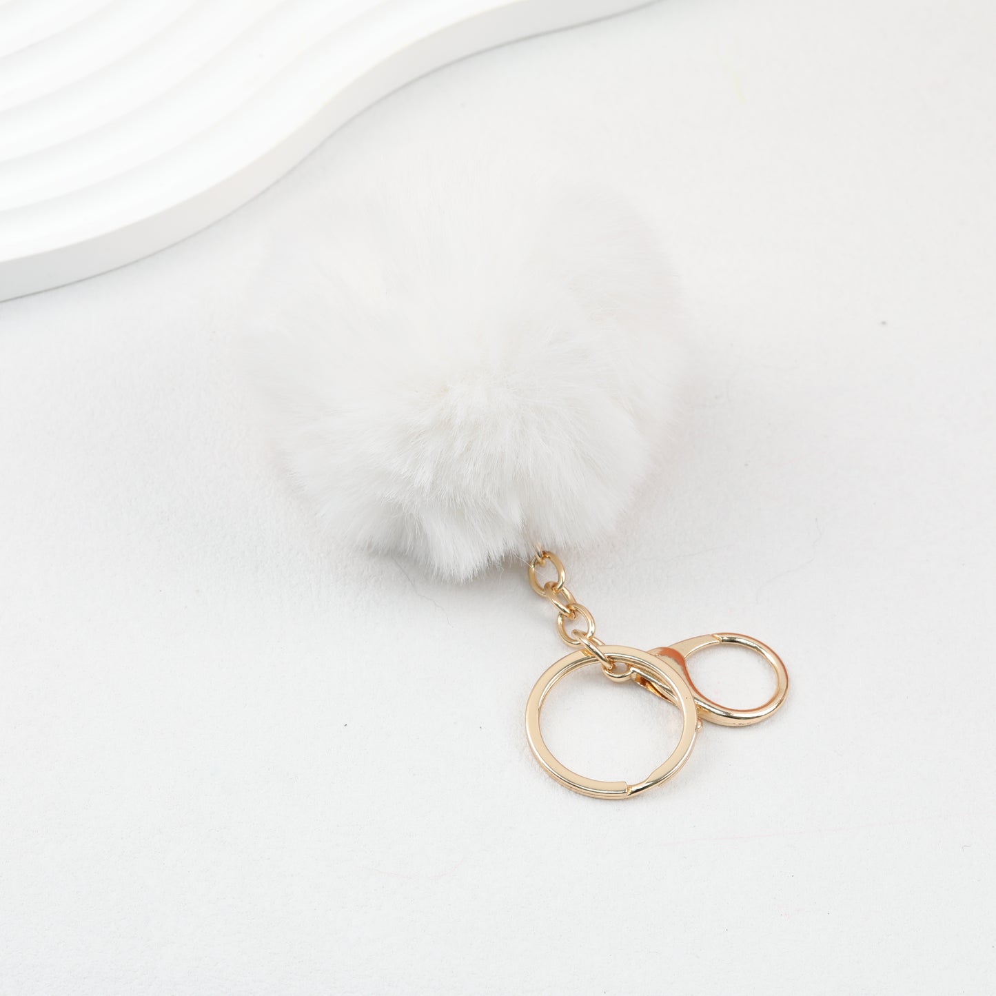 Pom Pom Keychain Fluffy Imitation Rex Rabbit Fur Ball 8cm With Lobster Clasp
