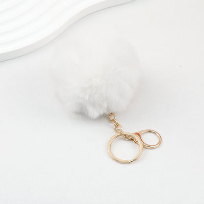 Pom Pom Keychain Fluffy Imitation Rex Rabbit Fur Ball 8cm With Lobster Clasp