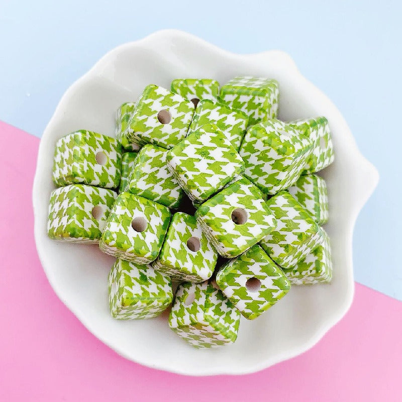 Houndstooth Square Acrylic Beads 16mm Colorful Pattern 10pcs 11