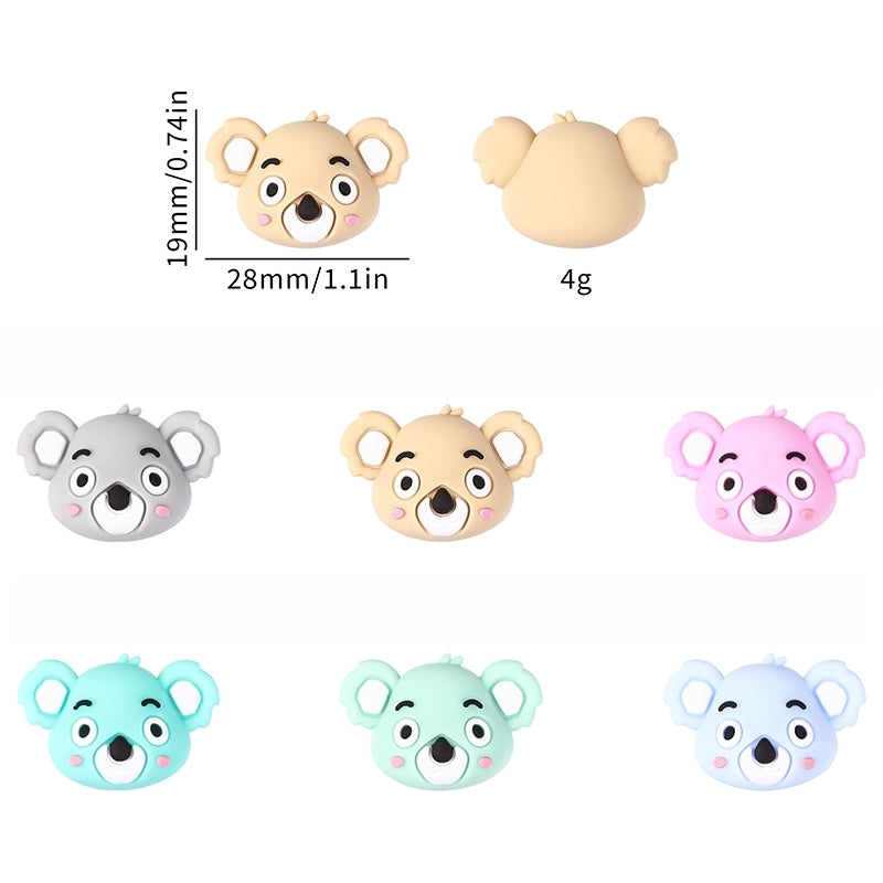 Silicone 3D Focal Beads Koala Head Multi Color Pastel Shades 20pcs 7