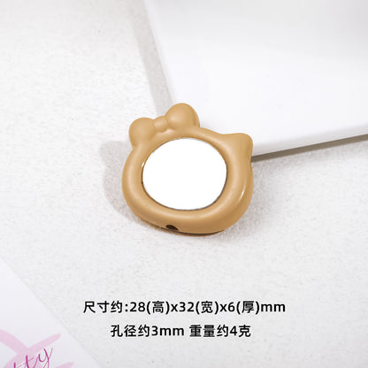 Cat Head Mirror Acrylic Beads 28x32mm Round Flat 10pcs 6
