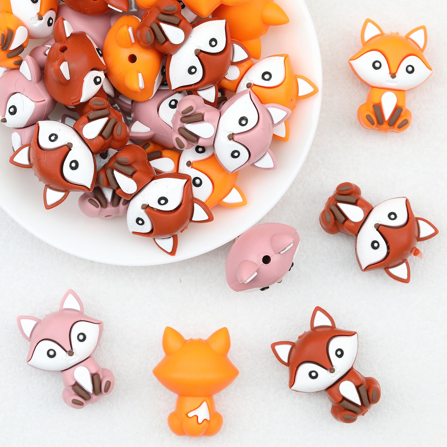 3D Multicolor Sitting Fox Silicone Focal Beads 20Pcs