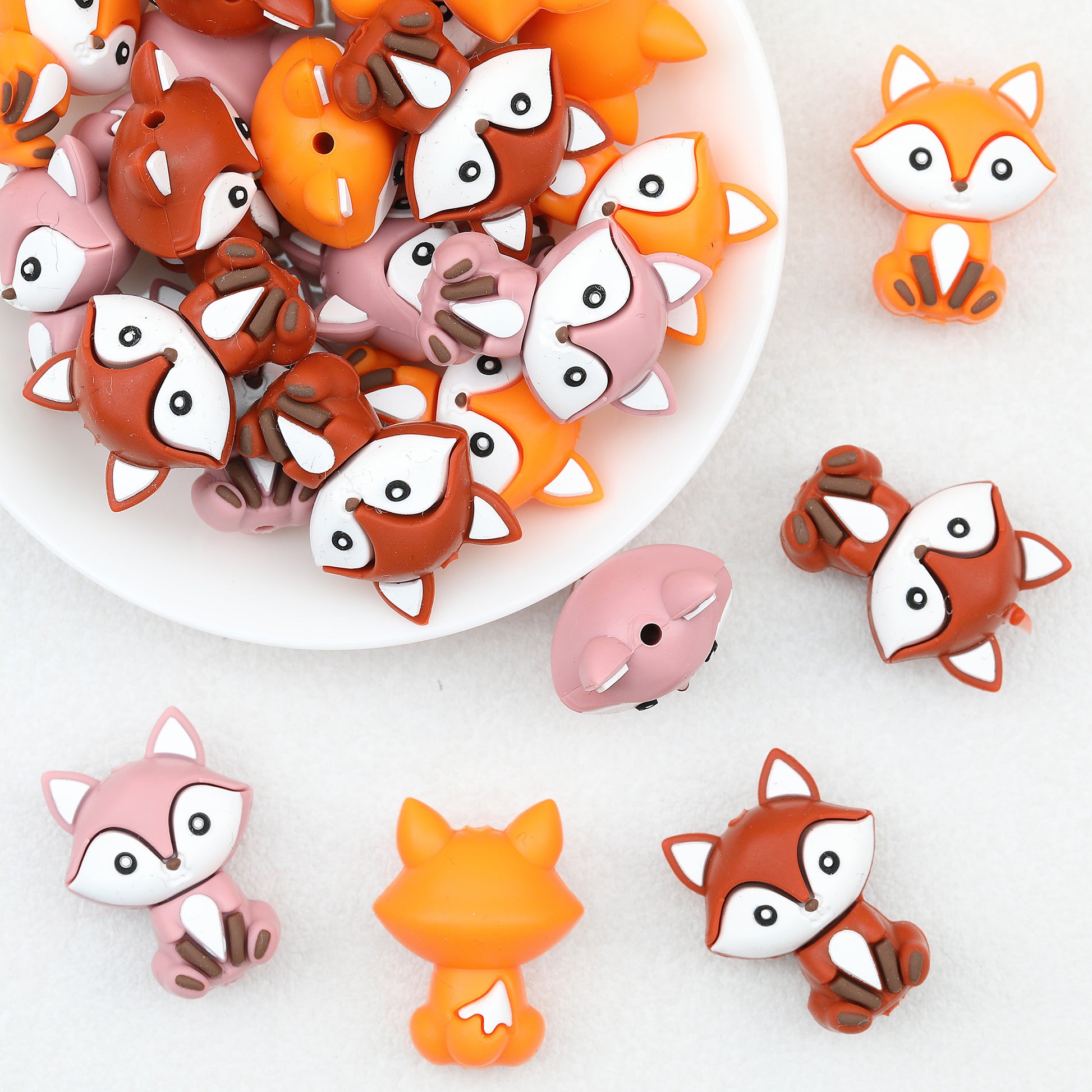 3D Multicolor Sitting Fox Silicone Focal Beads 20Pcs