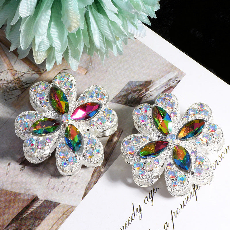 Alloy Clover Rhinestone Beads 30mm Fancy Decorative Charms 3pcs 6