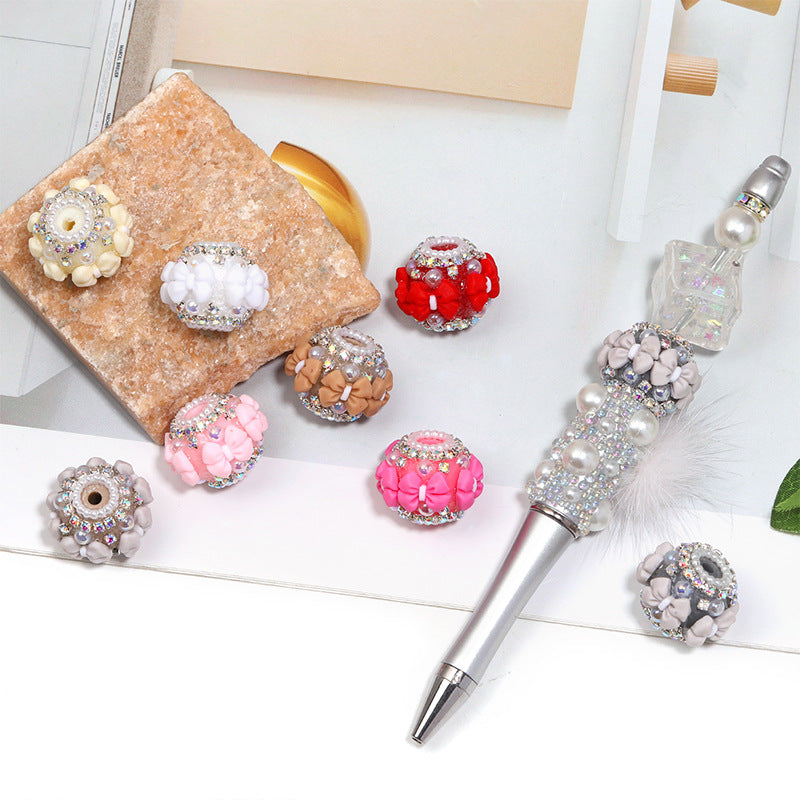 Fancy Bow Wrapped Round Acrylic Beads 23mm 10pcs