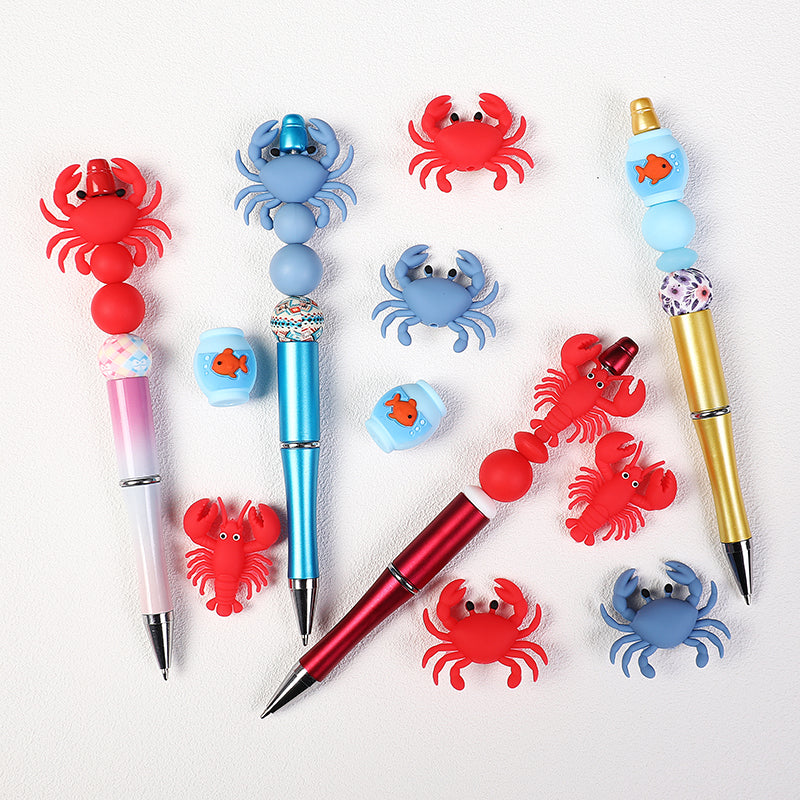 3D Crab Lobster Silicone Focal Beads Wholesale, Red Blue Marine Animal Designs