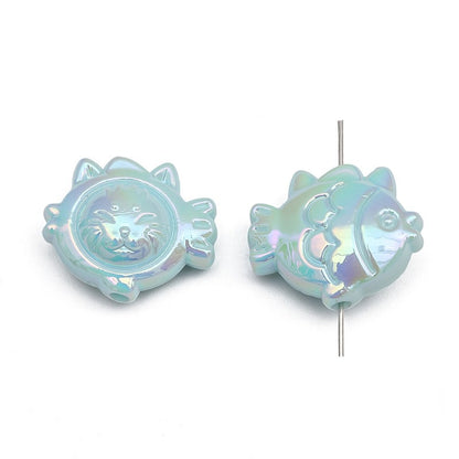 Painted Cat Fish Acrylic Beads 26x22mm Glossy Iridescent 8pcs 7