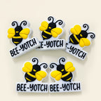 Silicone Focal Beads Bee BEE-YOTCH Script Bold Yellow Black 20pcs