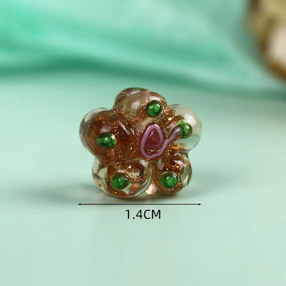Lampwork Glass Beads Five Petal Flower 14mm Vintage Foil Filled 10pcs 10