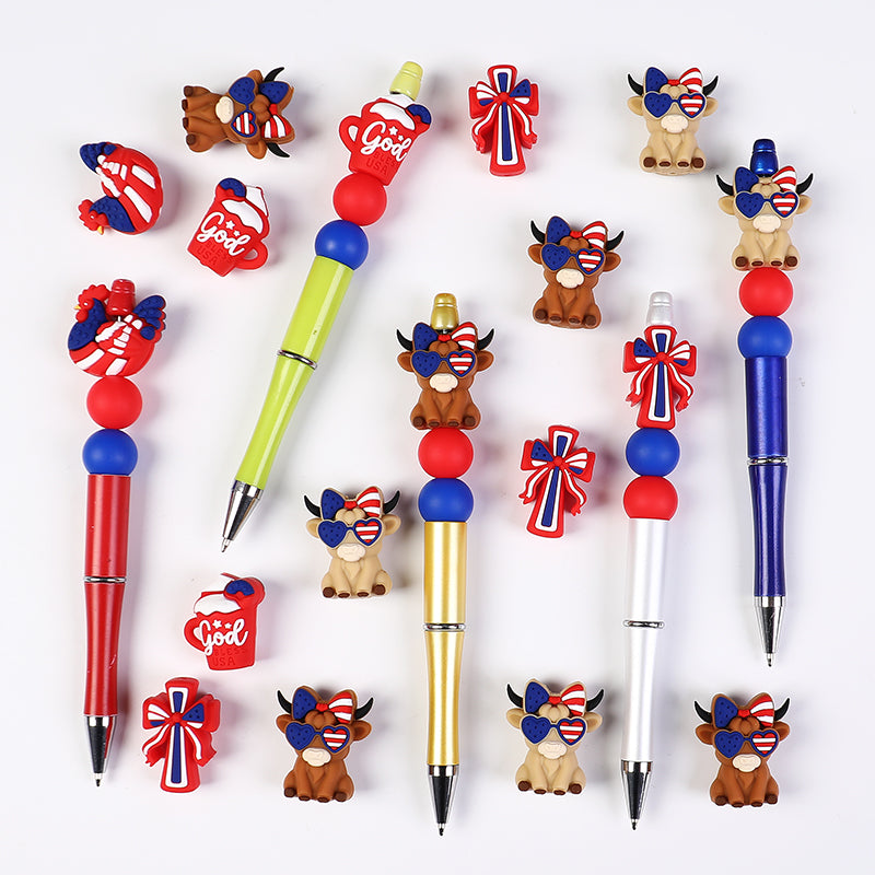 Silicone 3D USA Independence Day Focal Beads Patriotic Symbols 20pcs 6