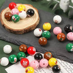 Colorful Christmas Printed Acrylic Beads 16mm Festive Designs 20pcs
