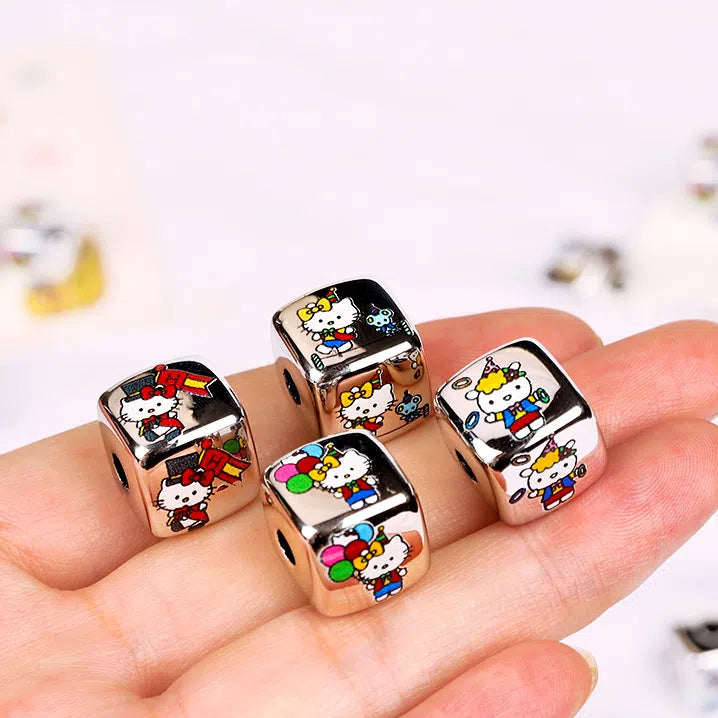 Silver Square Acrylic Beads 14mm Hello Kitty Series 10pcs 2