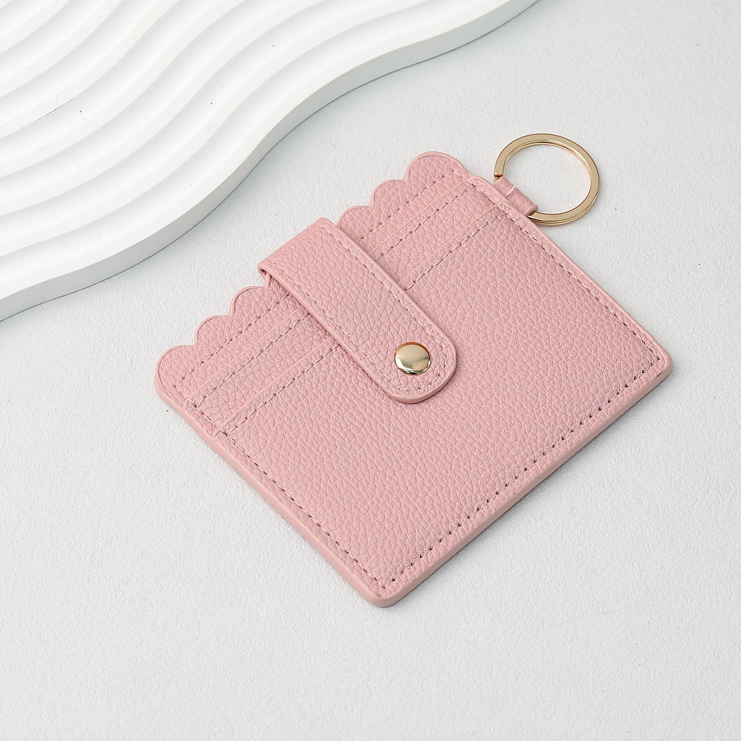 PU Card Holder Keychain Multi Patterned - C3 Light pink