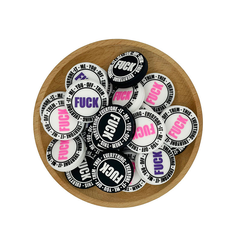 Silicone Focal Beads Bold Text Circular FUCK Edgy Style 20pcs 5