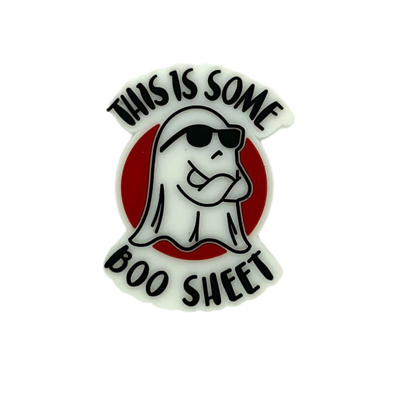 Silicone 3D Focal Beads Halloween Ghost Wearing Sunglasses Red Circle