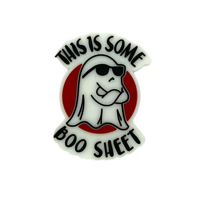 Silicone 3D Focal Beads Halloween Ghost Wearing Sunglasses Red Circle
