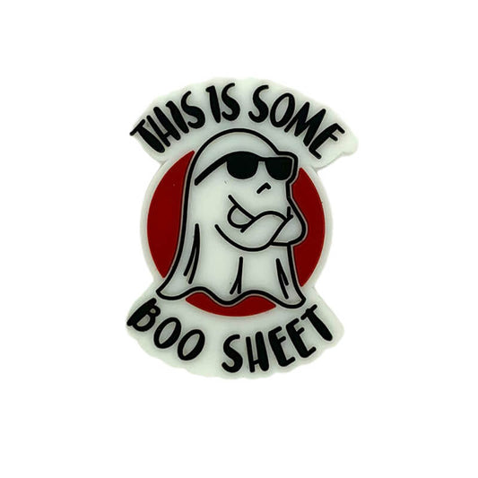 Silicone 3D Focal Beads Halloween Ghost Wearing Sunglasses Red Circle