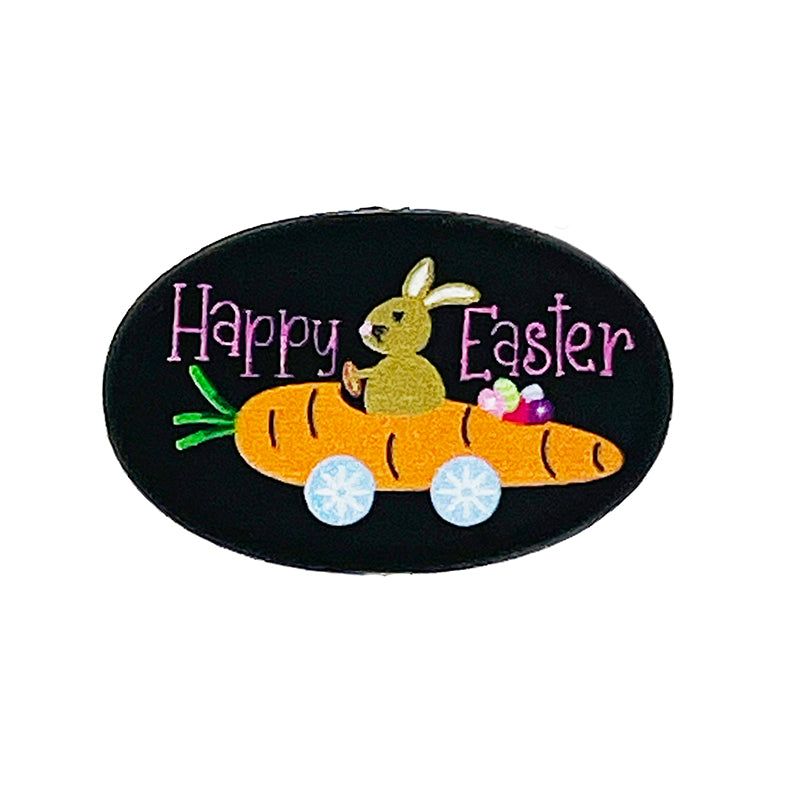 Silicone Focal Beads Happy Easter Bunny Riding Carrot 20pcs