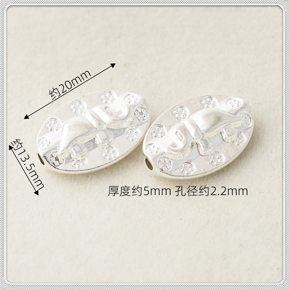 Oval Metal Beads 11.6mm 20mm Auspicious Elephant Bright Silver Alloy 100pcs 6