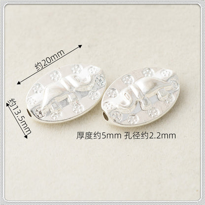 Oval Metal Beads 11.6mm 20mm Auspicious Elephant Bright Silver Alloy 100pcs 6