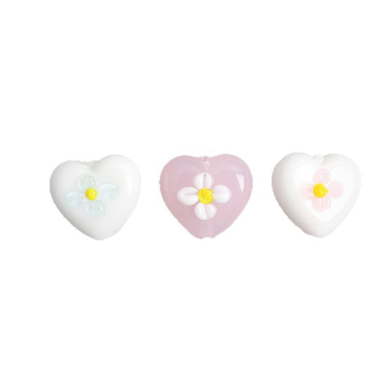Heart Shape Flower Glass Beads 16mm 10pcs 5