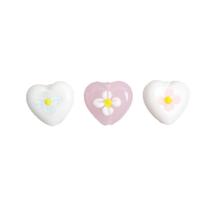 Heart Shape Flower Glass Beads 16mm 10pcs 5