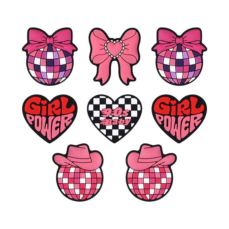 Silicone Focal Beads Pink Theme Heart Bow Disco Ball 20pcs 9