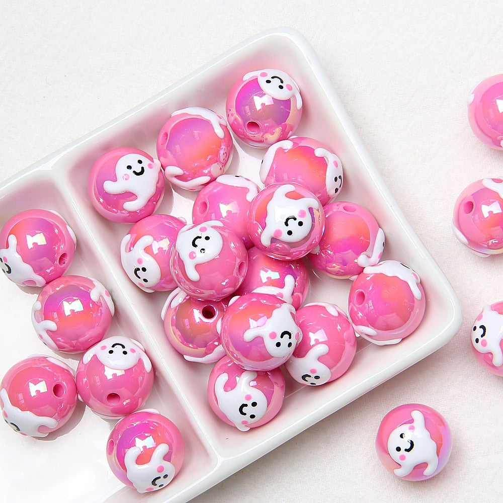 Hand-Painted Halloween Pumpkin Ghost Acrylic Beads 16mm 27