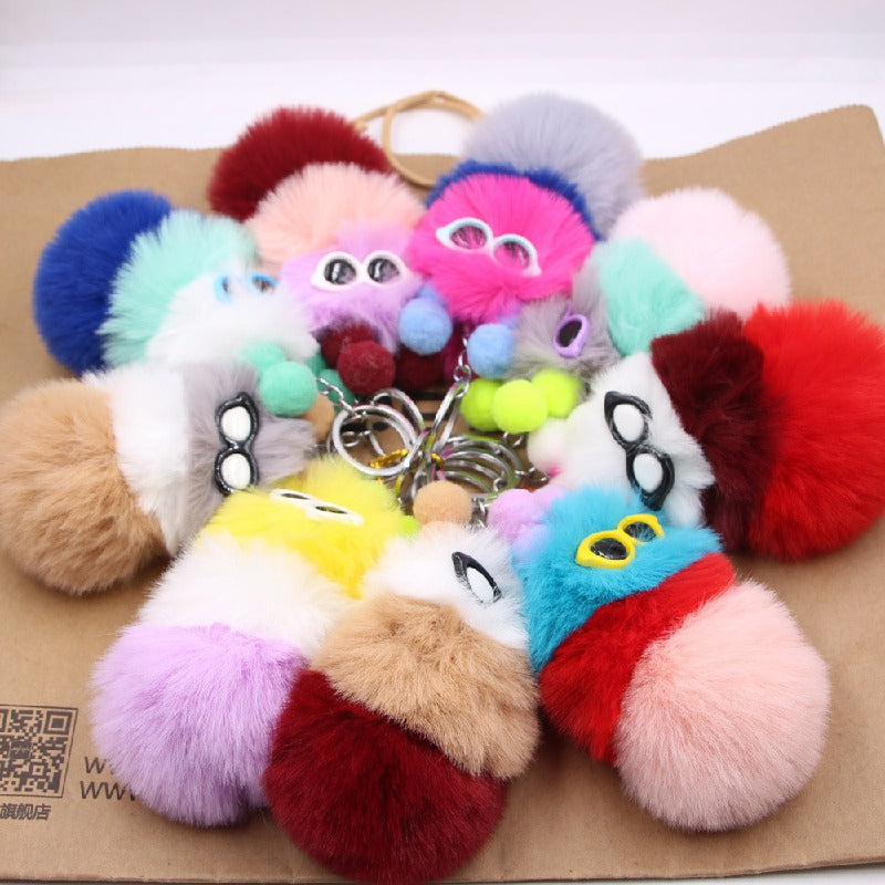 Plush Caterpillar Keychain Cute Pom Pom Embroidered Eyes Alloy Material 3