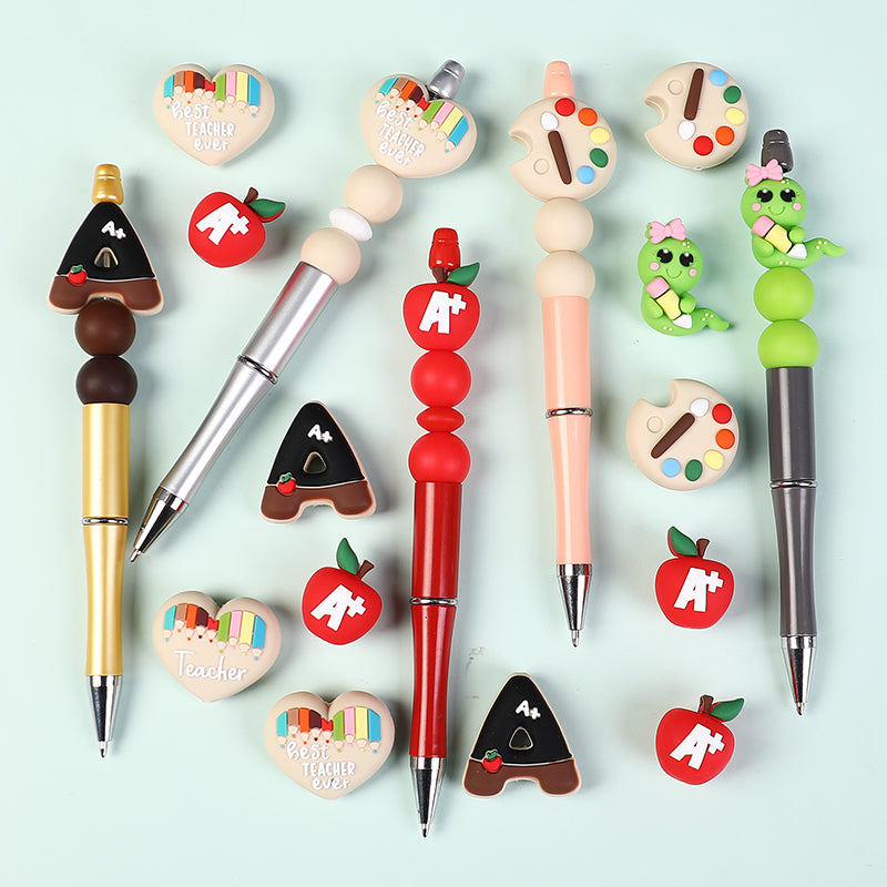 Silicone 3D Focal Beads Teacher Apple A+ Pencil 20pcs 8