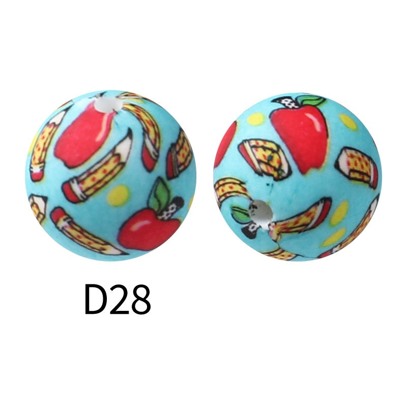50Pcs 15mm Colored pattern printed silicone beads 30