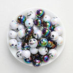 Round Acrylic Beads Wholesale, 16mm Iridescent Electroplated Skull-Face Halloween Design