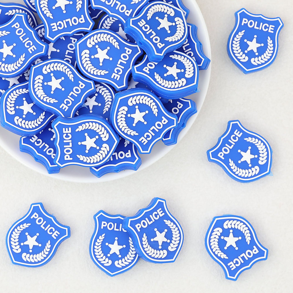 Silicone Focal Beads Police Badge Blue Shield 20 pcs