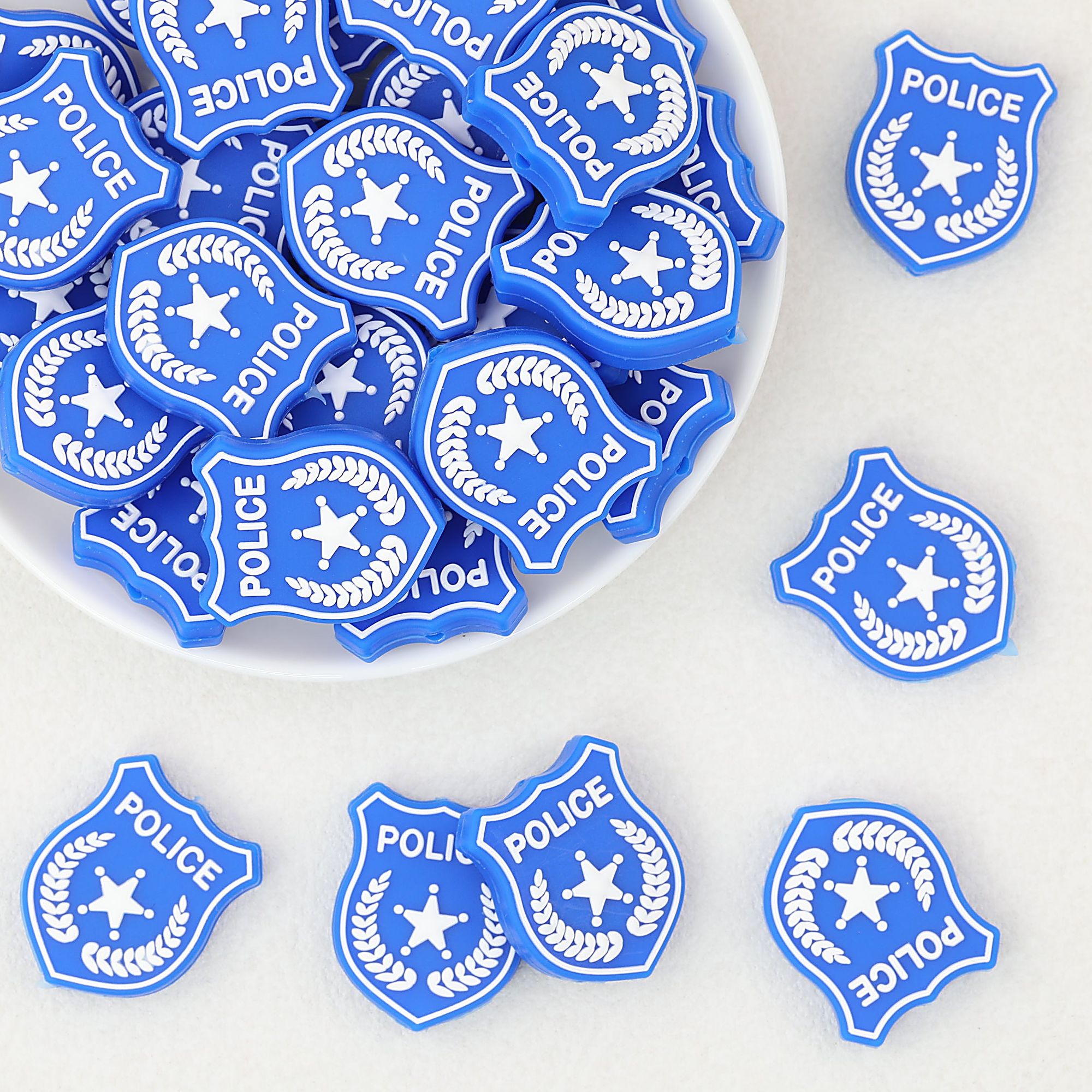 Silicone Focal Beads Police Badge Blue Shield 20 pcs