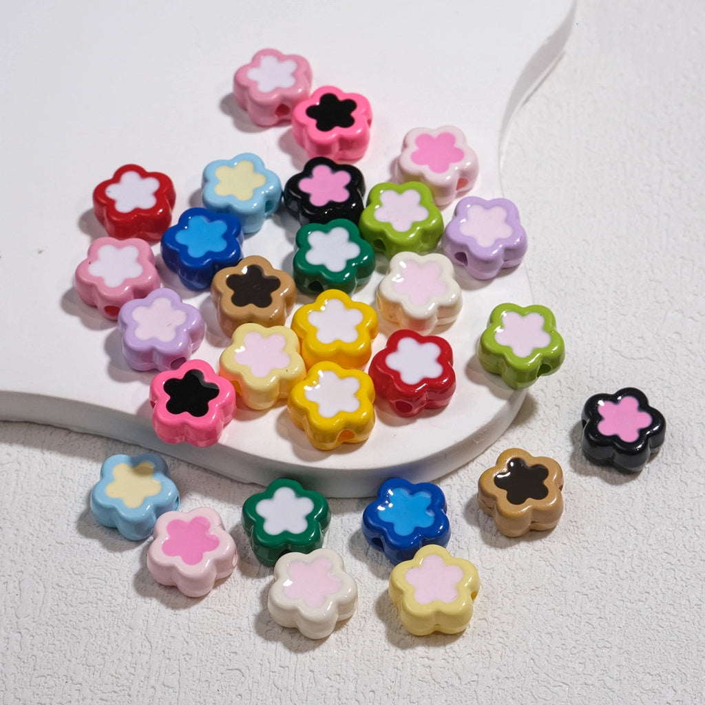 Double-Sided Flower Enamel Acrylic Beads 12mm Dual Color 50pcs 2