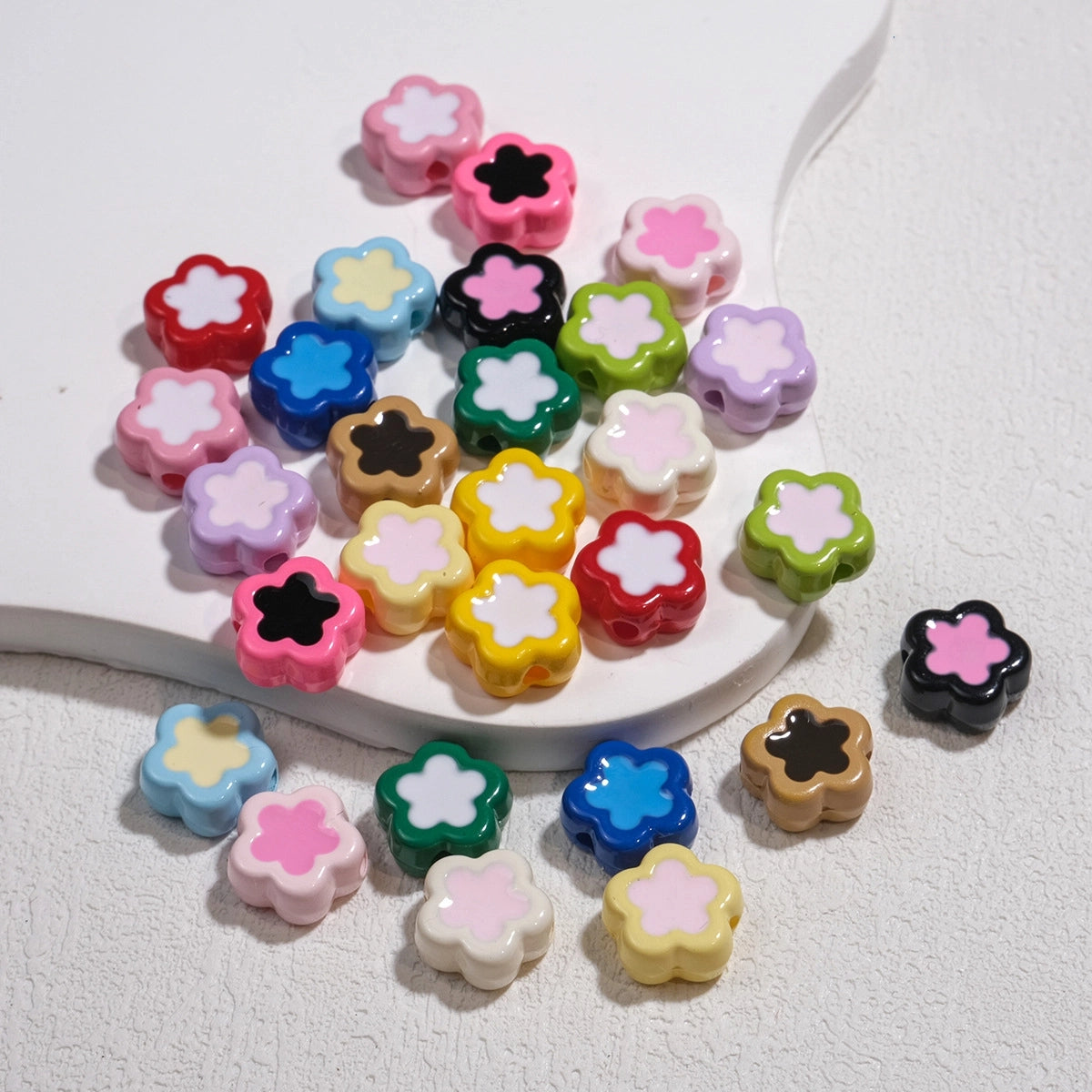 Double-Sided Flower Enamel Acrylic Beads 12mm Dual Color 50pcs 2