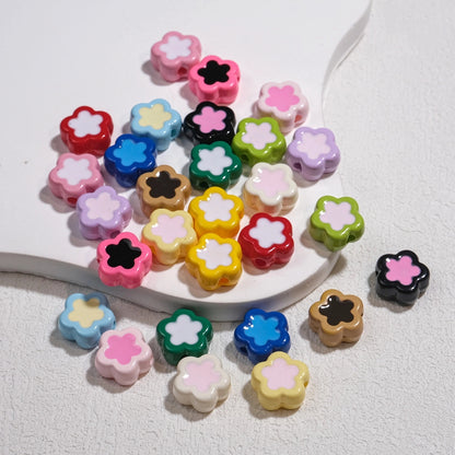 Double-Sided Flower Enamel Acrylic Beads 12mm Dual Color 50pcs 2