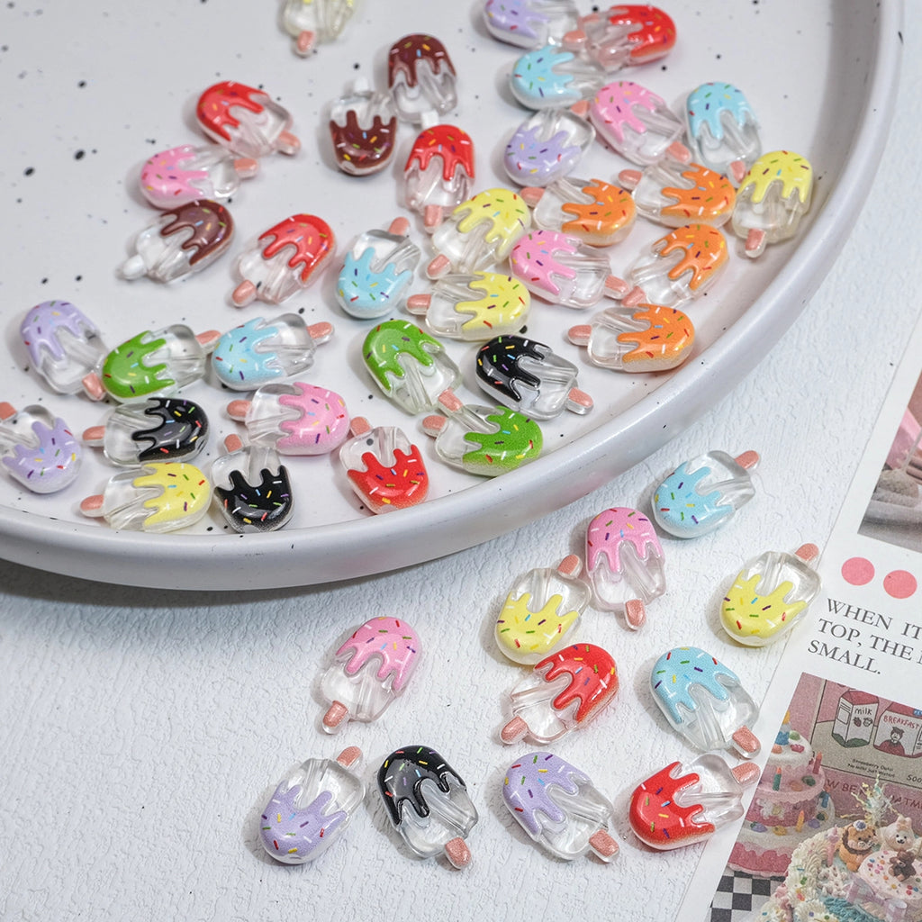 Clear Popsicle Acrylic Beads 20mm Colorful Drip Design 50pcs