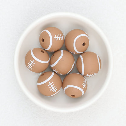15mm Silicone Beads Sports Ball Printed Soccer Football Volleyball 10pcs - 15mm rugby bead 3