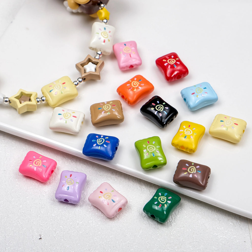 Sun Pattern Square Acrylic Beads 14mm Colorful Candy Bag 20pcs