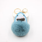 Plush Shark Keychain Blue Leather Face Fluffy Pom Pom Belly